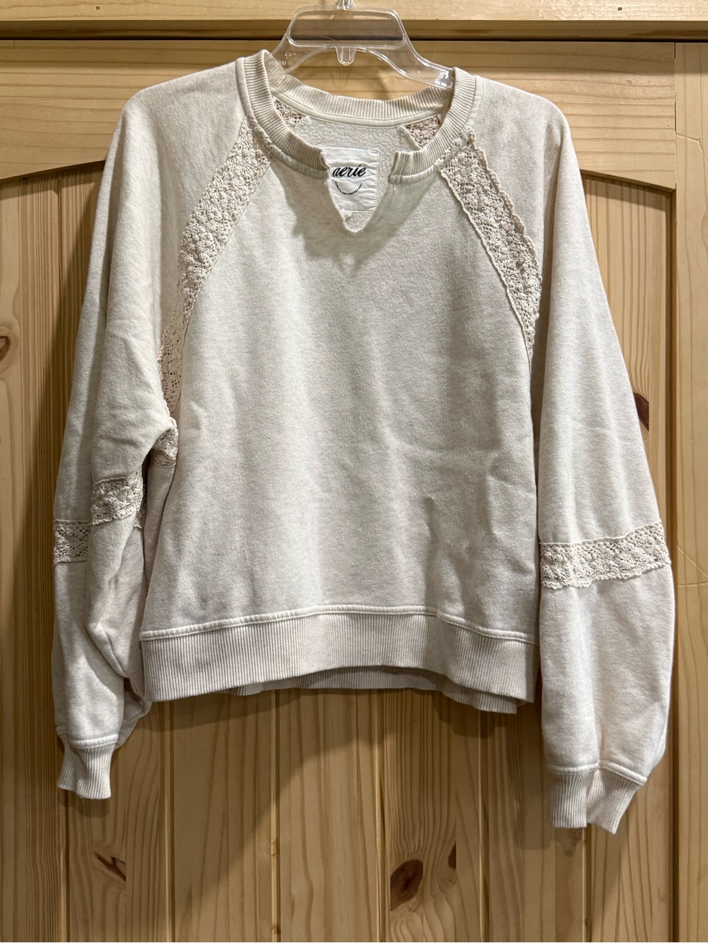 Aerie Cream Lace-Trim Raglan Sweatshirt